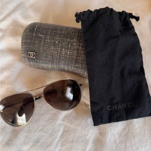 CHANEL Gold Frame Sunglasses with Brown Lenses